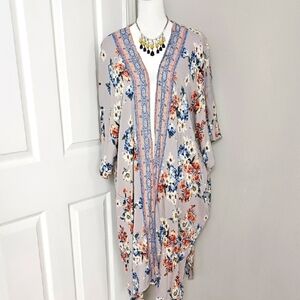 Angie Women's Boho Floral Open Kimono Duster Size M